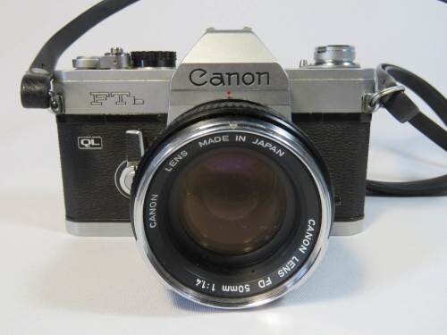 Canon FTb QL camera with 50mm FD lens 1:1.4 fast lens with booklets and filter