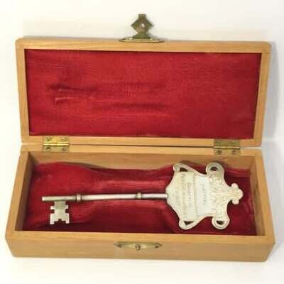 Vintage Silver Commemorative Key issued to Mev. FH Engelbrecht for hostel opening in Brandvlei