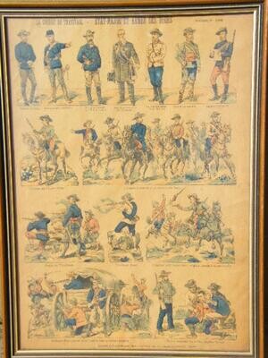 Series of Boer War Military Staff Children`s Cutouts, used by children to play war games - framed
