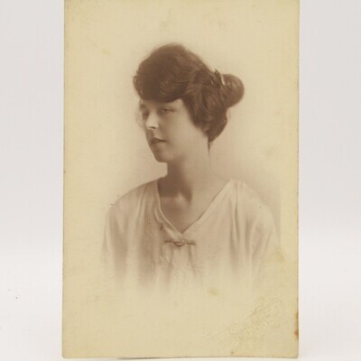 Antique photo postcard with photo of lady taken in Blackpool, England circalated 1920