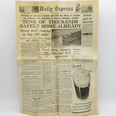 Rare Copy of the Daily Express for May 31st 1940 - This covers the retreat at Dunkirk