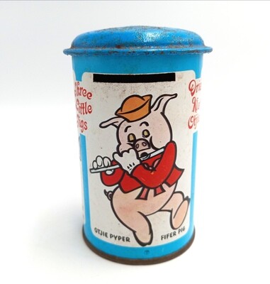 Vintage Three Little Pigs tin money box