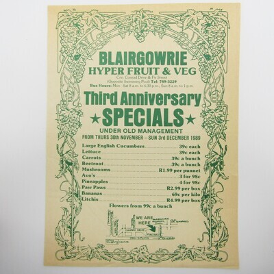 1989 Blairgowrie Randburg Hyper Fruit &amp; Veg Advert - Flowers 99c a bunch