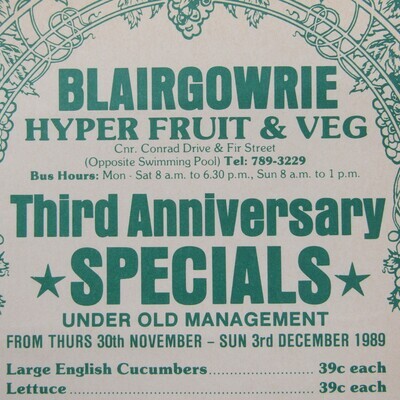 1989 Blairgowrie Randburg Hyper Fruit &amp; Veg Advert - Flowers 99c a bunch