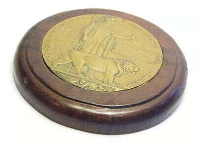 WW1 Death plaque of Harry Little set in wooden mount
