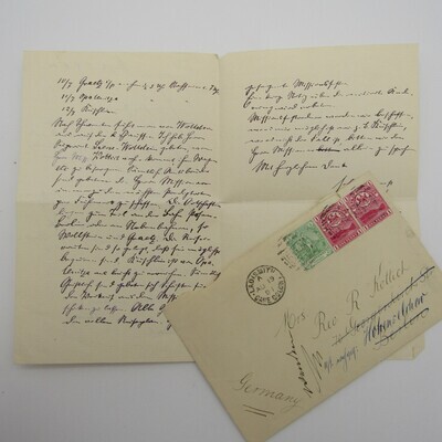 1901 Letter sent from Ladismith Cape Colony to Berlin and redirected to Hohenselihow - with 3 Cape of Good Hope stamps - Boer War period - letter in German