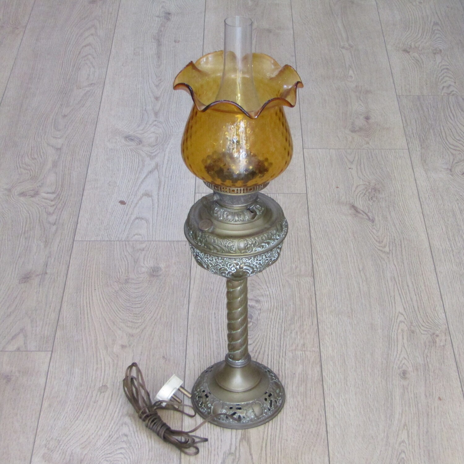 The New Rochester Miller brass lamp with electric fitting inserted