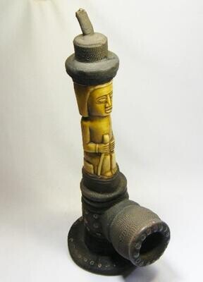 African Congo tribe clay copper and bone pipe
