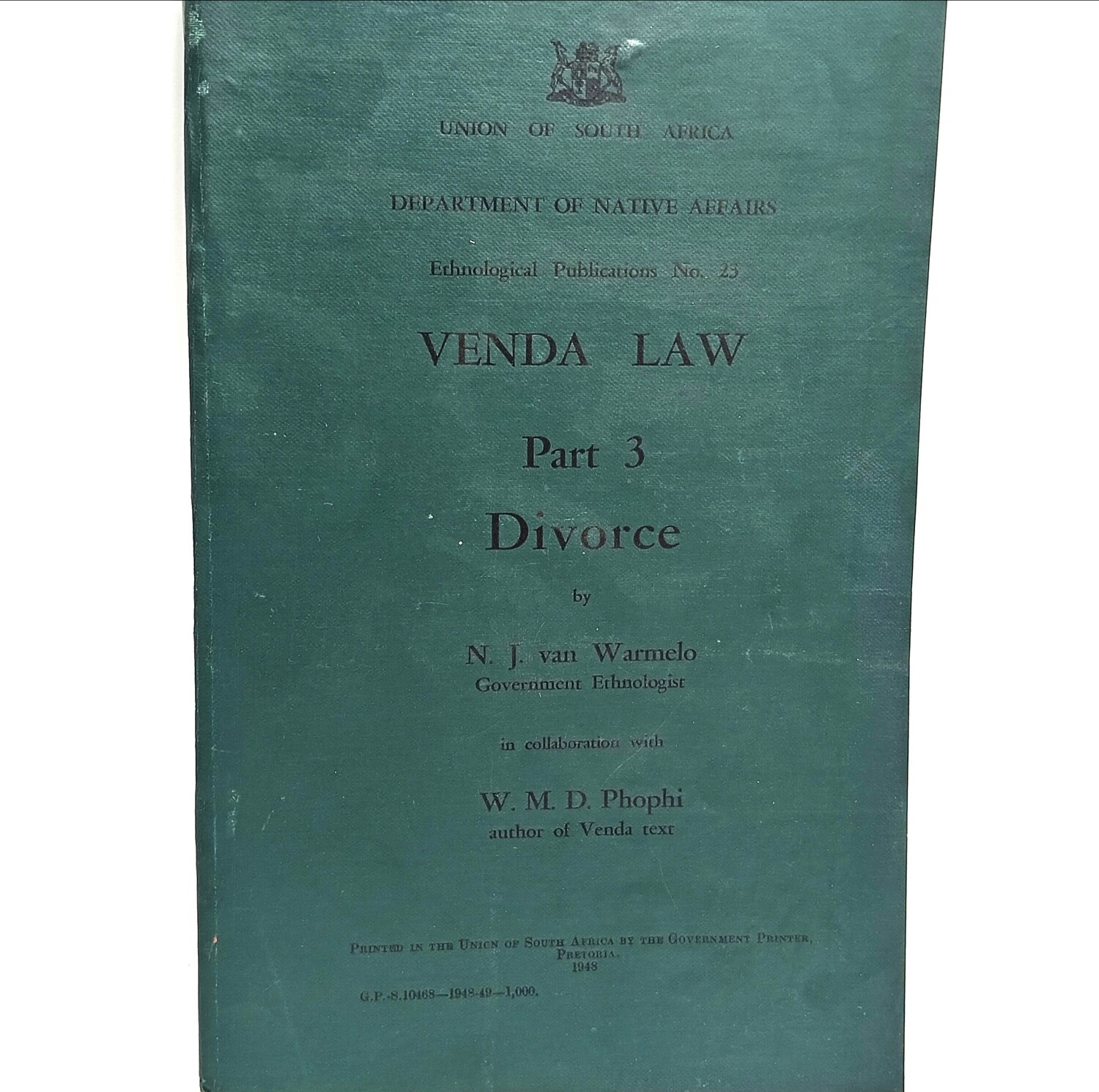 Union of South Africa Native Affairs Venda Law Divorce 1948