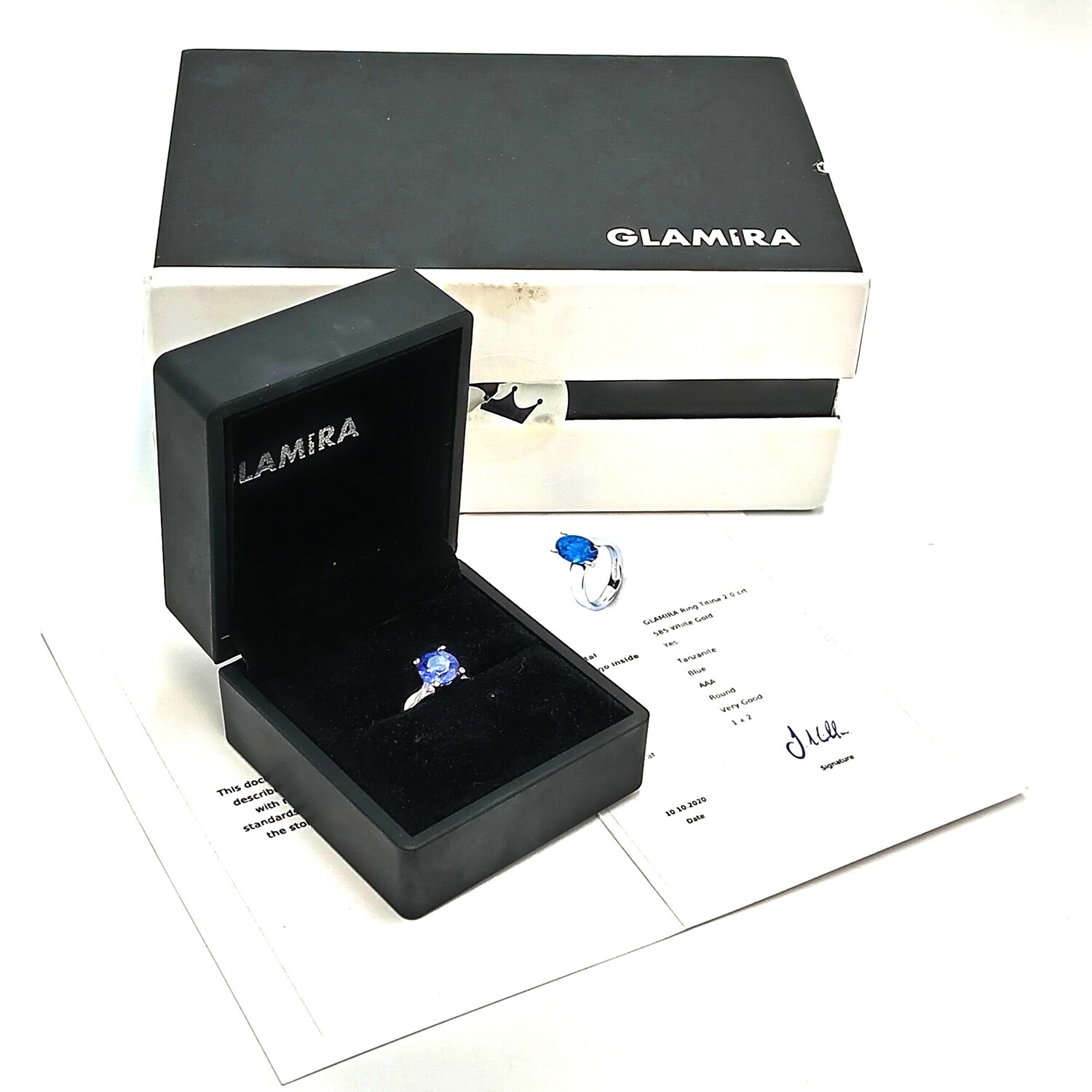 14kt White Gold Glamira Tanzanite ring with certificate - Tanzanite appr. 2ct - with original box
