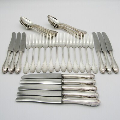 100 KKS German cutlery set with 11 knives / 12 forks / 11 spoons plated with about 140g of silver