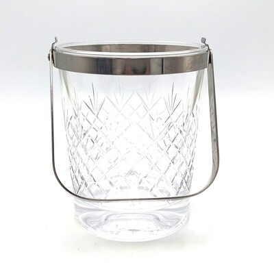 Vintage Crystal glass ice bucket with silverplated rim and handle
