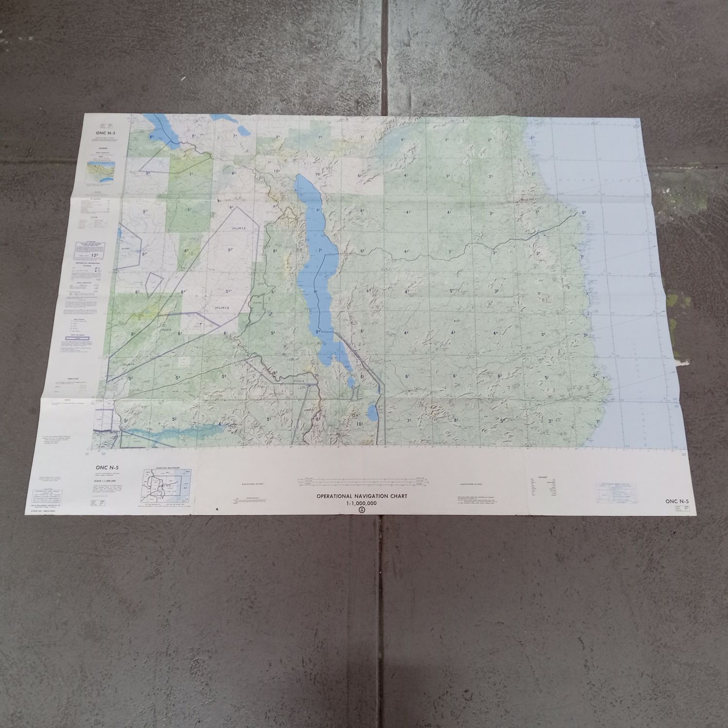 Operational Navigation chart map of Malawi and Mozambique