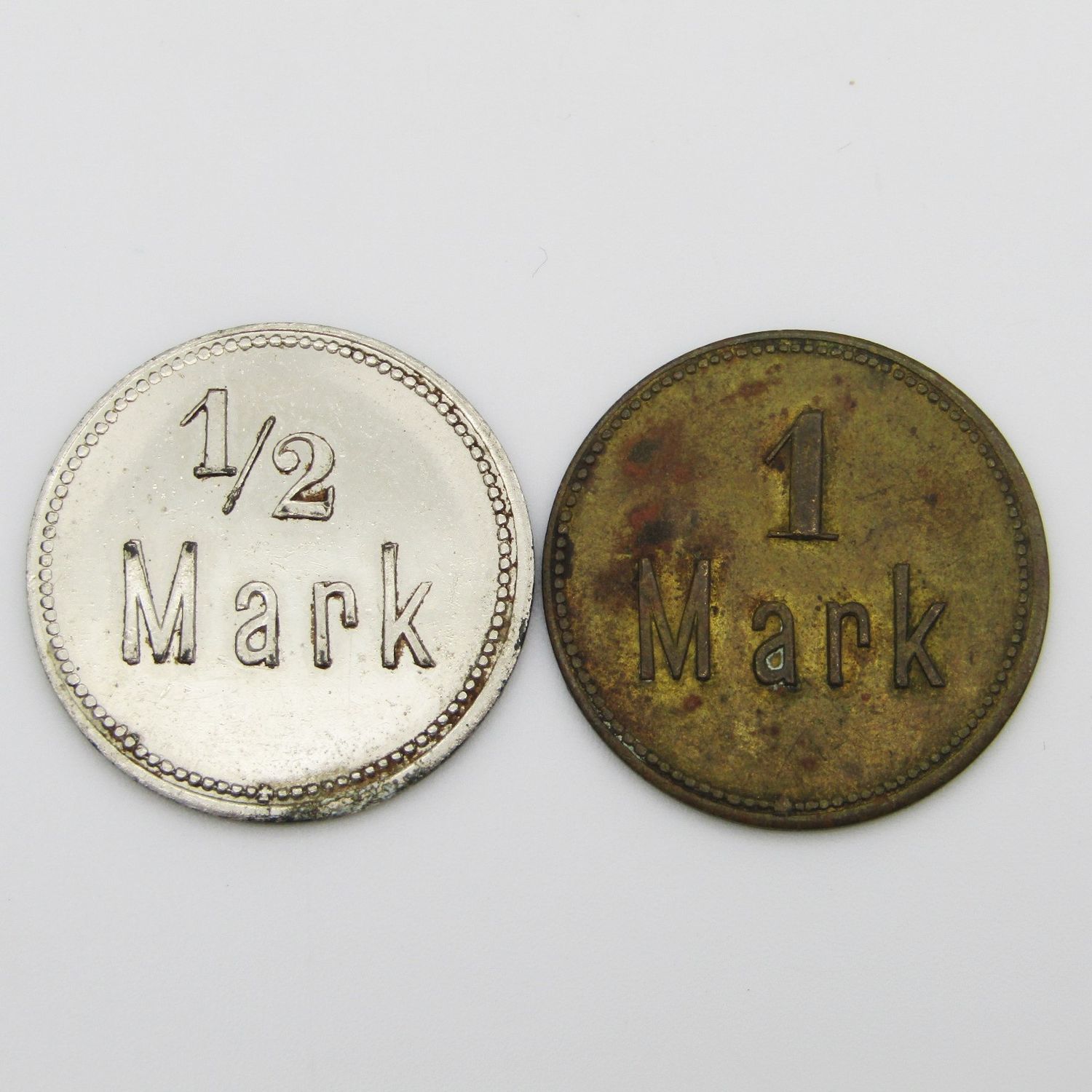 German South West Africa 3 Kompaqnie 1/2 mark and 1 mark tokens - scarce