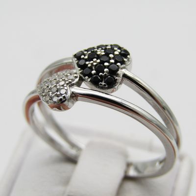 Sterling Silver ring with double heart design - Size S - 2,6g