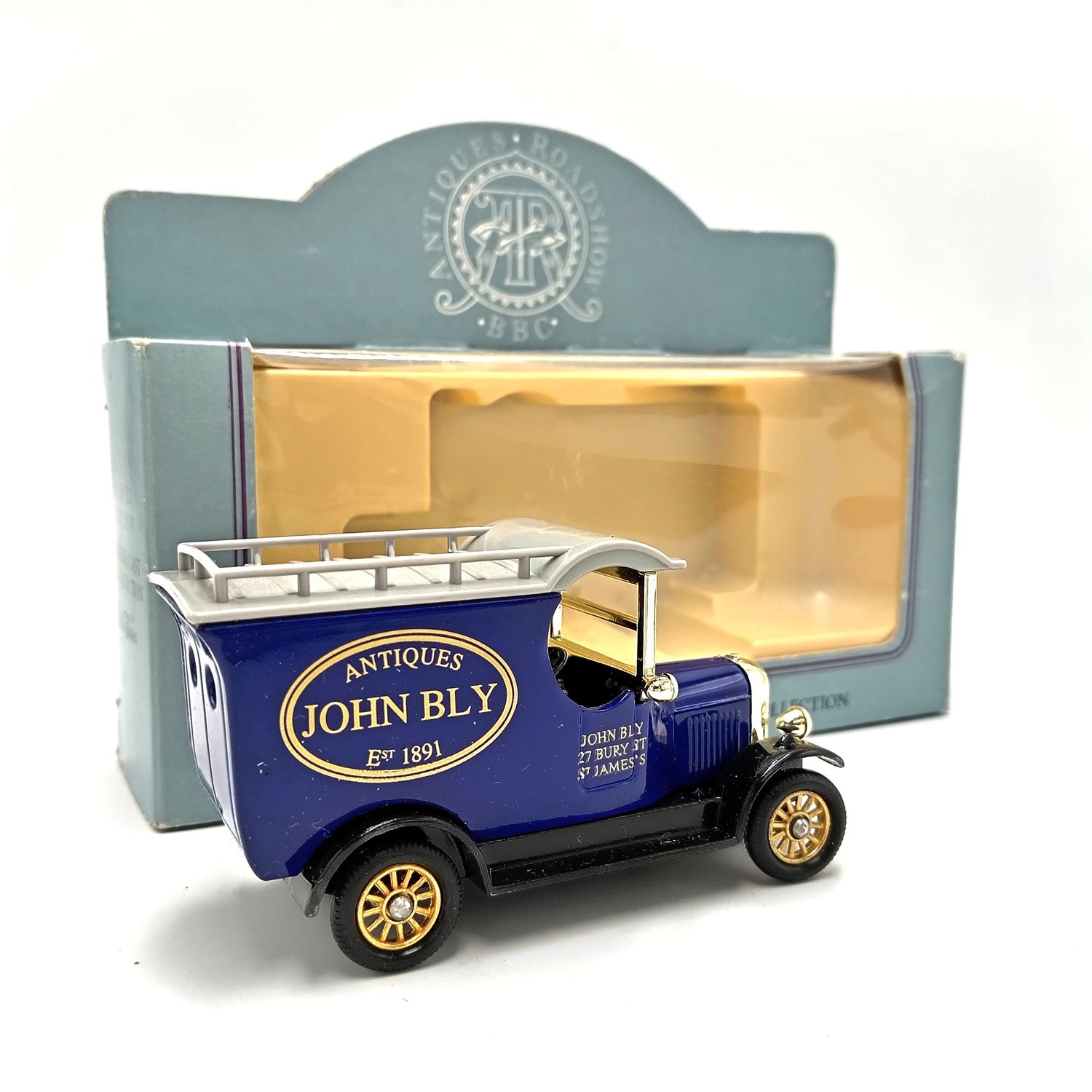 Lledo vintage die-cast model car - advertisement model for &quot;John Bly Antiques&quot; in box