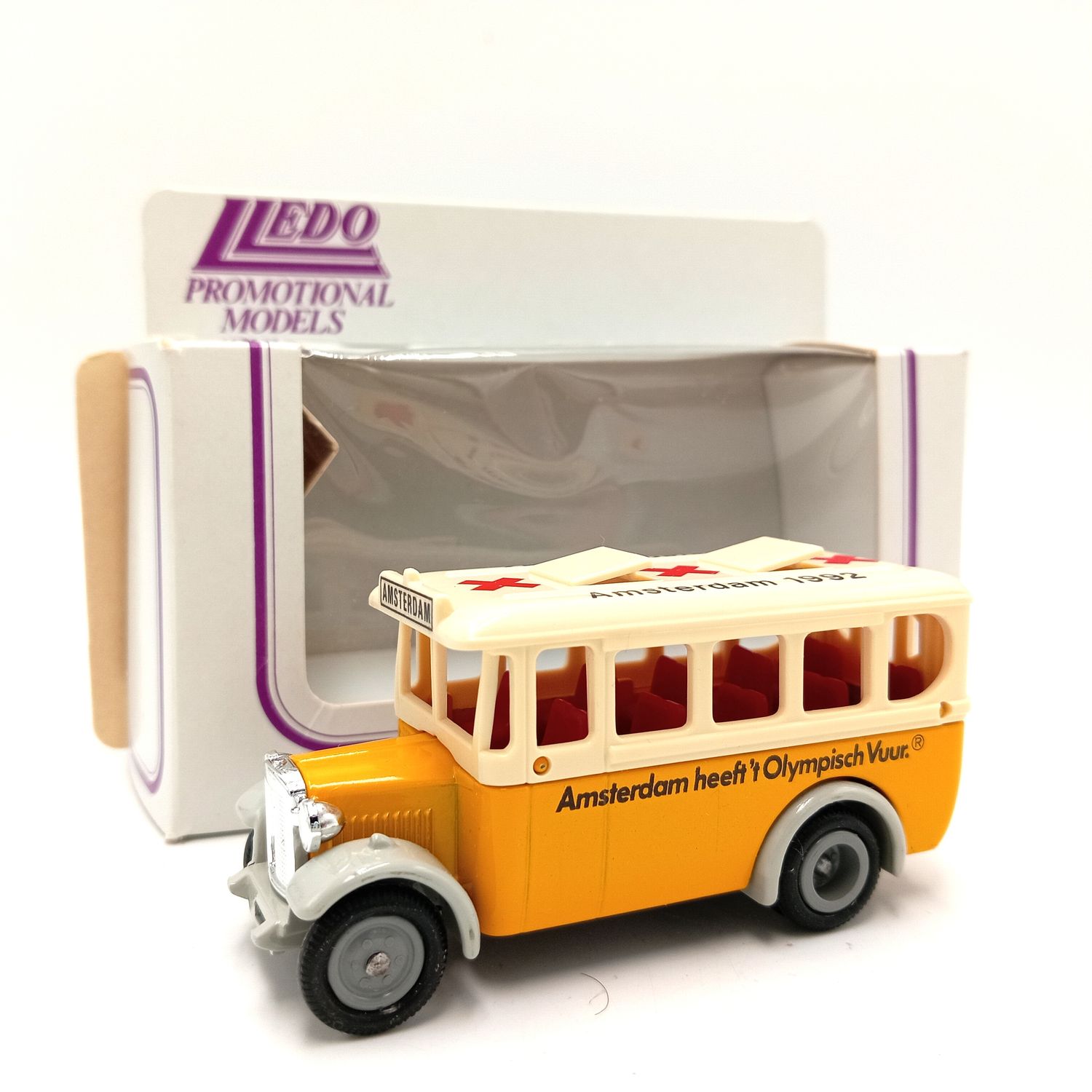 Lledo promotional model Amsterdam 1992 &quot;Amsterdam heeft&#39;t Olympisch Vuur&quot; die-cast bus in box
