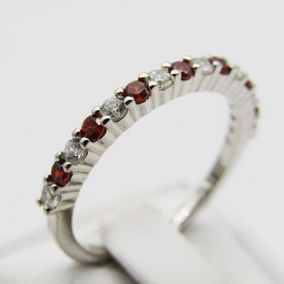 Sterling Silver ring with orange and clear stones - Size N - 1,9g