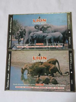 Complete collection of 14 Lion lager beer can metal plates - RSA Wild life series - #1-#14