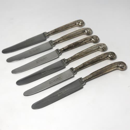 Set of 6 Bennett and Heron Butter Knives with Silver Hallmarked Handles