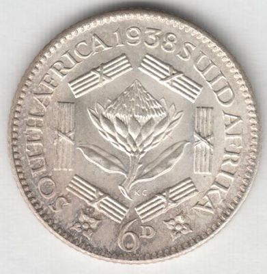 1938 SA Union 6d sixpence UNC