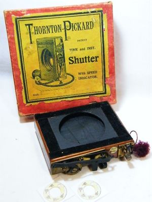 Antique Thornton-Pickard wooden camera shutter in original box