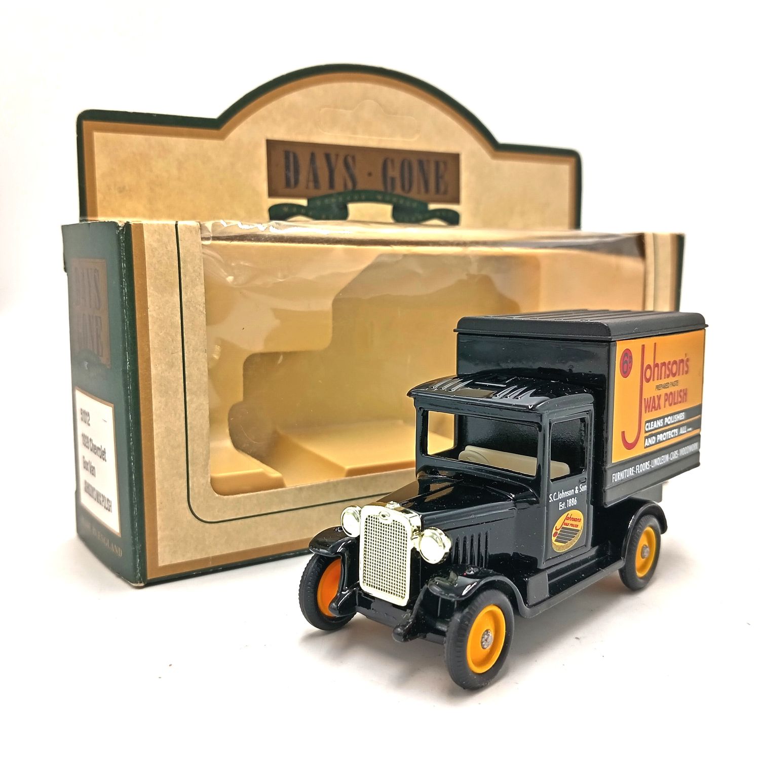 Lledo 1928 Chevrolet Box van advertisement for Johnson&#39;s wax Polish die-cast model in box