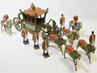 Britains Ltd coronation coach with 6 horses and 5 foot guards