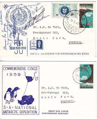 2 x 1959 SANAE Antarctic Expedition FDC`s &amp; 2 Signed Covers with SANAE Cancellations