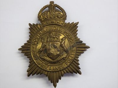 South African Police brass helmet plate - Worn 1916-1923