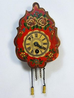 Vintage handpainted miniature wall clock - windup - no back plate - need new hands