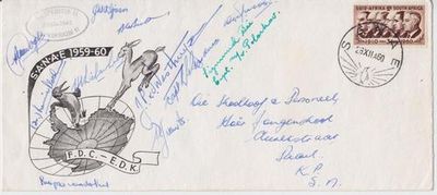 Cover Cancelled on 26 Dec 1960 at SANAE Base (Antarctic) &amp; Signed by expedition Members