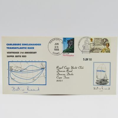 Carlsburg Singlehanded Transatlantic Race cover - &quot;voortrekker&quot; 21st Anniversary June 1988 - Signed by the Skipper Bertie Reed