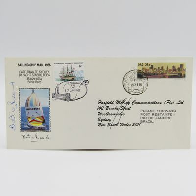 Sailing shop mail 1986 Carried from Cape Town to Sydney by Yacht Stabilo Boss and redirected to Rio de Janeiro