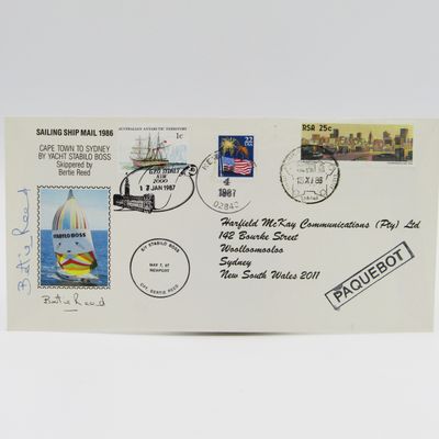 Sailing shop mail 1986 - Cape Town to Sydney by Yacht Stabilo Boss with South Africa, USA and Australian Antartic Territory stamps