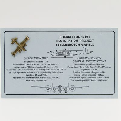 Shackleton 1719 L restoration project card and pin