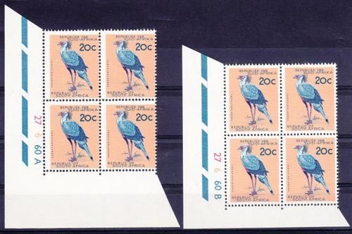 RSA - SACC 217 Control Blocks of 4 - Apr 1963 Issue - A and B Cylinders