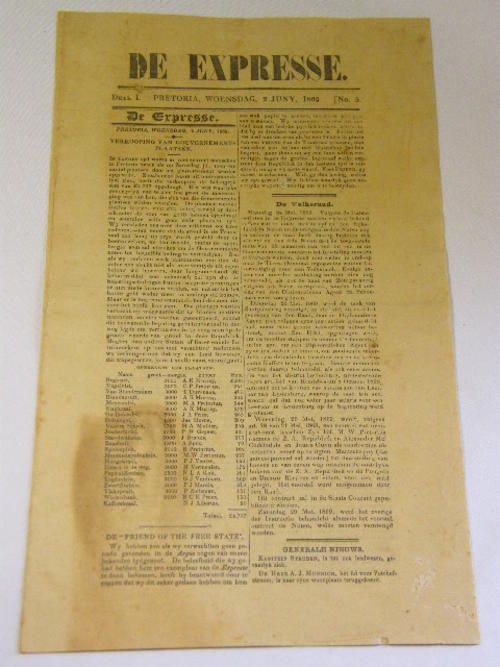 Pretoria De Expresse 02 June 1869 newspaper with sale of government farms &amp; other issues - repaired