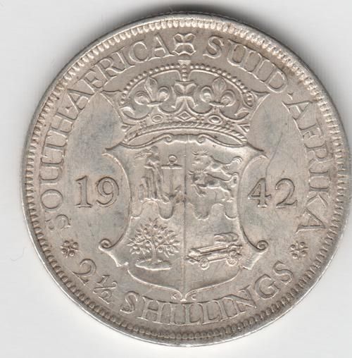 SA Union Silver 1942 Half Crown EF with Cracked die mark