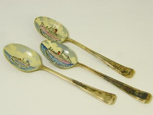 Lot of 3 Union Castle line enamelled spoons - Windsor Castle, Pendennis Castle and Cape Town Castle