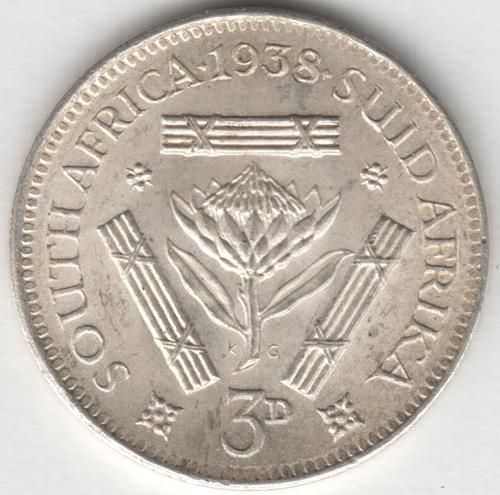 1938 SA Union 3d tickey AU+