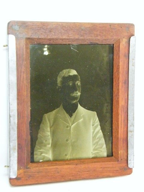 Antique wooden box camera glass plate holder slide