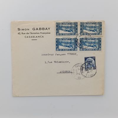 Postal cover from Casablanca to AVIGNON, France with 5 Morocco stamps