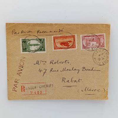 Internal Registered Morocco cover to Tangier to Rabat June 1925 with 3 Morocco stamps