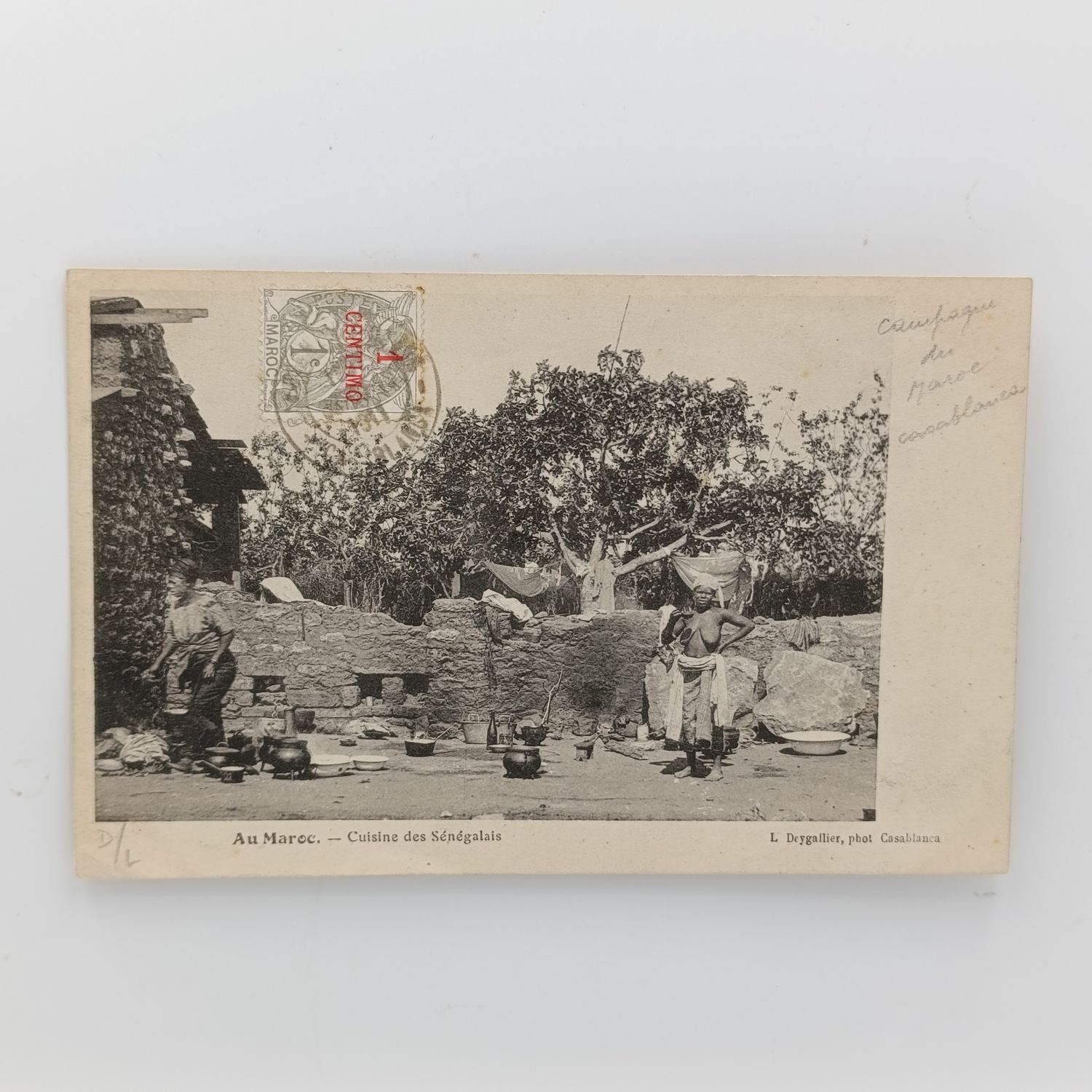 Postcard Casablanca to Paris with 1c Morocco stamp overstamped 1 centimo