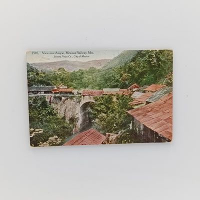 Postcard from Mexico to East Griqualand 1912 with view of Mexican Railway on front with 4 Centavos Mexican stamp - one corner curled