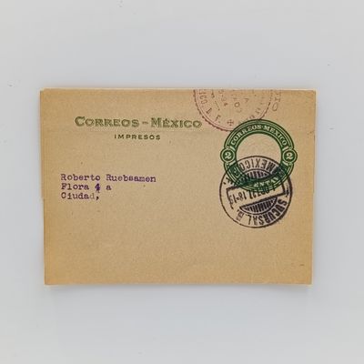 Pre printed postage on Mexican fold out letter used October 1927 - but no writing inside - excellent condition