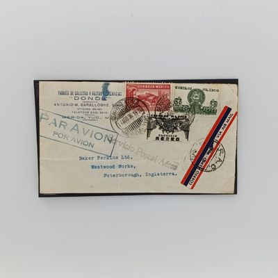 Mexico Local airmail cover with 3 Mexican stamps cancelled 1936 - airmail rubber stamps plus airmail tag - rarely seen