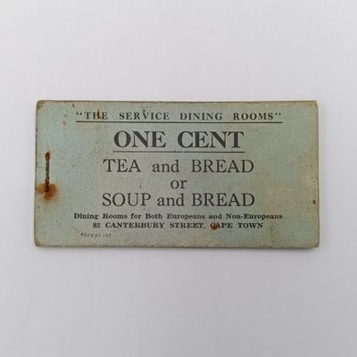 Cape Town Packet of one cent tokens for Tea and bread - 82 Canterbury street - For Europeans and non - Europeans