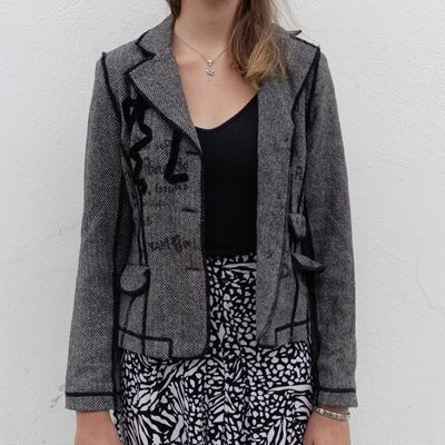DERHY grey and black jacket ( expensive in USA ) 77% wool size M lined - full back length 53cm, armpit to armpit 45.7cm, armpit to cuff 46.5cm